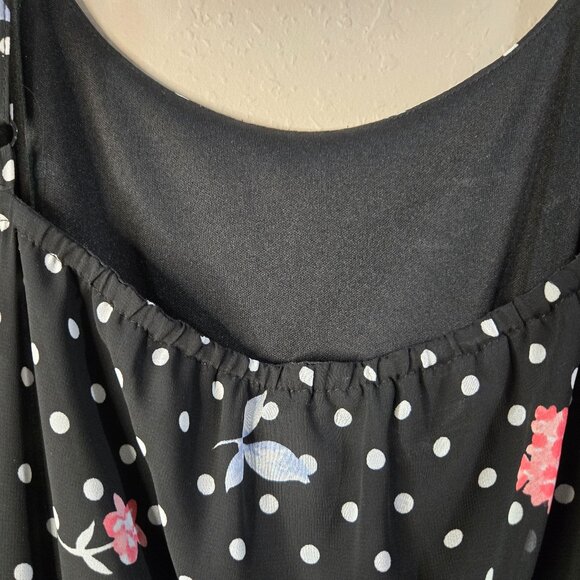 Elle Tank Dress, Elastic waist, polka dot w/flower print, Adjustable straps, Lg - Picture 8 of 9